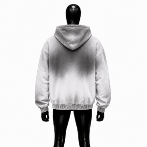 Sudadera con capucha gris y blanco degradado con cremallera, estilo urbano oversize, unisex, premium, con capucha y cremallera completa, vintage, informal, para otoño. - Product Image 2