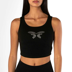 Women Ribbed Crop Tank <b>Top</b> Sleeveless Slim Fit Casual Vest With <b>Rhinestone</b> Design OEM Supplier - Product Image 5