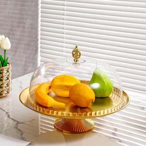 Gold Round <b>Cake</b> <b>Stand</b> with Glass Dome <b>Cover</b> 30cm Reusable Hand Wash Only - Product Image 2