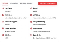 شريحة eSIM للسفر في جمهورية الدومينيكان بتقنية 4G/5G، مع خطط بيانات بسعة 2 جيجابايت أو 3 جيجابايت أو 5 جيجابايت، تفعيل فوري عبر رمز QR وتوصيل عبر البريد الإلكتروني