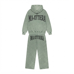 Conjunto de Sudadera Oversize y Pantalones Anchos de Felpa Verde Salvia Lavado Personalizado para Mujer, Chándal de Algodón OEM ODM - Product Image 3