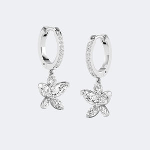 Pendientes colgantes tipo huggie de oro con diamantes de laboratorio de corte brillante, marquesa y redondos, de 1.30 quilates de peso total, con engaste de puntas y pavé lineal, joyería fina - Product Image 6