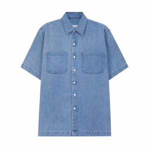 LD8163.1 Camisa de Mezclilla Casual de Manga Corta para Hombre, Transpirable, Ecológica, con Cuello Alto, Estilo Minimalista, Diseño Tonal Elegante - Product Image 2