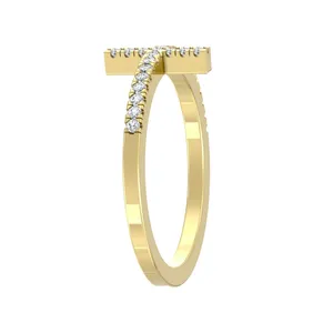 Bague croix en or jaune 14 carats avec diamant de laboratoire rond, cadeau pour femme - Product Image 4
