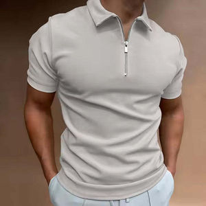 Camisa de Manga Corta para Hombre, Color Verde Oscuro, con Cierre, Cuello Camisero, Tejido de Punto, Color Sólido, Transpirable, 100% Algodón, para Invierno - Product Image 3