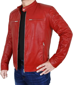 Solid Color Genuine Leather High Street Style Men's Winter <b>Jacket</b> with Front Zip Pockets <b>Waterproof</b> & Eco-Friendly Canvas Fabric - Product Image 5