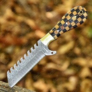 Couteau de boucher artisanal en acier Damas, couteau de chasse et de camping à lame fixe avec étui en cuir – Style cowboy personnalisé - Product Image 4