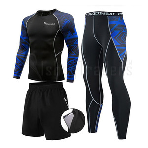 Ensemble de rashguard à manches longues pour homme, noir, en spandex et polyester, séchage rapide, vêtements de fitness, short long John - Product Image 5