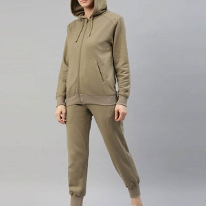 Chándal con Capucha Verde Oliva para Mujer, Cierre Completo con Cremallera, Bolsillos Laterales, 100% Algodón, Estilo Casual Otoñal, Corte Regular - Product Image 5