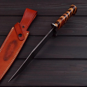 Couteau Bowie en acier Damas fait main, manche en bois avec étui en cuir, lame de chasse et de survie, couteau d'extérieur, couteau personnalisé - Product Image 2