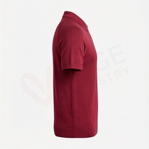 เสื้อโปโลผู้ชายสีเบอร์กันดี แขนสั้น ผ้าถัก มีซิป ดีไซน์เรียบง่าย สวมใส่สบาย ทรงปกติ - Product Image 3