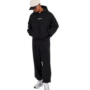 <b>Men's</b> Winter Solid Two Piece Hooded Tracksuit Pullover Sweatshirt Kangaroo Pockets Elastic Waist <b>Cuffed</b> <b>Trousers</b> Relaxed Casual - Product Image 5