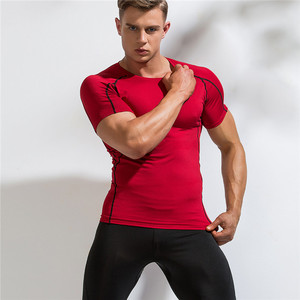 Camiseta Deportiva de Manga Corta para Hombre, Corte Ajustado, Cuello Redondo, Secado Rápido, Color Gris Sólido, Tejido de Poliéster, para Entrenamiento - Product Image 2