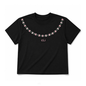 Camiseta Negra Bordada con Flores para Mujer, Cuello Redondo, Manga Corta, Corte Regular, Estilo Casual, Logotipo Personalizado, Todas las Temporadas, OEM - Product Image 3