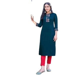 Rayon Debby Fabrics Khalid con bordado Trabajo largo Kurti para mujer - Product Image 3