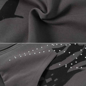Sweat-shirt à capuche zippé unisexe surdimensionné en molleton avec motif flamme en strass personnalisé, style streetwear décontracté pour hommes et femmes - Product Image 3