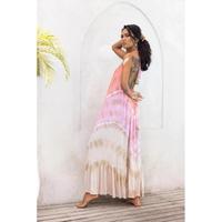 Robe midi décontractée Amorzinho faite à la main pour femmes adultes, col en V, imprimé floral, manches mi-longues, tie-dye, ample, ODM, 100 % coton, écologique