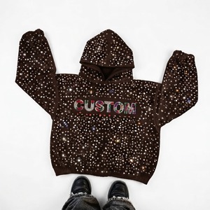 Custom Rhinestone <b>French</b> Terry Cotton Unisex Oversized Knitted Silk Screen Printed <b>Vintage</b> Winter Hoodie Pocket Front Logo - Product Image 5