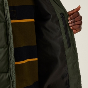2025 Branded Custom Logo Men Puffer <b>Jacket</b> with Stand Collar Hooded <b>Winter</b> Olive Color - Product Image 2