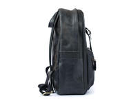 Mochila para Portátil de Cuero Genuino Negro, Unisex, Geométrica, de Gran Capacidad, Estilo Vintage, Hecha a Mano, con Cierre Metálico Arqueado