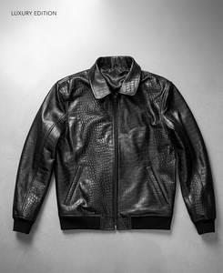 Veste de moto en cuir véritable IRSA SPORTS, effet croco |   Vêtement de luxe imperméable unisexe à manches longues toutes saisons 120g en soie - Product Image 1