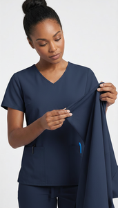 Ensemble d'uniformes médicaux modernes confortables pour le personnel médical, comprenant un haut de blouse à col en V et un pantalon de travail à jambe droite pour infirmières - Product Image 5