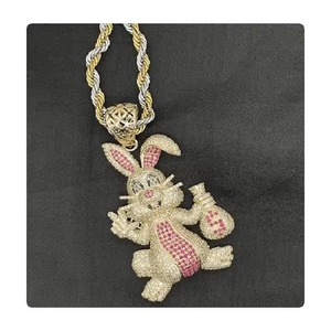 Luxury Moissanite Bunny Pendant Pink Iced Out Cartoon <b>Rabbit</b> Bling Hip Hop Pendant Designer Pendant Fashion Jewelry - Product Image 3