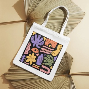 <b>Canvas</b> Vintage Tote <b>Bag</b> with Leaf Pattern Bottom <b>Large</b> Size Hand Length Handle Zipper Closure Daily Use - Product Image 5