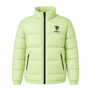 Dumela Men's <b>Light</b> Green Stand Collar Canvas <b>Puffer</b> <b>Jacket</b> Windproof Breathable Zipper Closure Casual Winter Wear Plain Front - Product Image 1