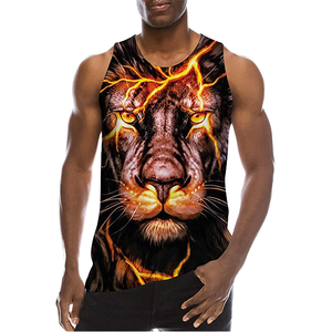 Camiseta sin mangas con cuello redondo para hombre, estampado animal, cara de león, sublimación, transpirable, estilo casual, tejido de punto - Product Image 2
