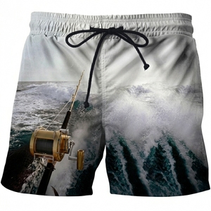 Shorts de bain décontractés pour hommes, bleu marine, imprimé floral, avec cordon de serrage - Product Image 1