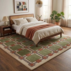 Modern Geometric Area Rug Green Orange Rectangle Living Room Flat <b>Weave</b> Non-Slip Carpet Home Decor - Product Image 3