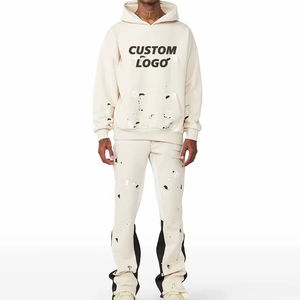 Survêtement d'hiver pour homme, coupe classique, 100 % coton, 340 grammes, avec logo imprimé à rayures, pantalon empilé, personnalisable, vente chaude - Product Image 1