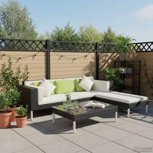 Canapé de jardin moyen avec structure en acier noir, rotin PE et verre trempé - Ensemble de jardin élégant - Product Image 1