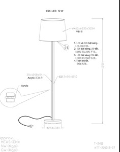 โคมไฟตั้งพื้นโลหะทันสมัยพร้อมโคมไฟผ้า E26/E27 LED 12W 3000K แสงวอร์มไวท์ โคมไฟตกแต่งสำหรับห้องนั่งเล่น - Product Image 2