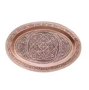 Luxury Round Copper Serving <b>Tray</b> Ribbed Edge <b>Mirror</b> Finish Metal Platter Rose Gold Wedding Party Drinks Server <b>Tray</b> - Product Image 2