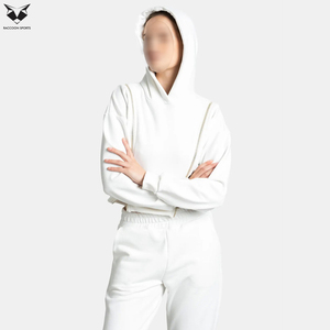 Zip Style In White Color Ladies Gym Crop Tracksuits Long Sleeve Best Seller Product Crop Tops And Jogger Tracksuit Set For Women - Product Image 3