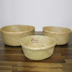 Handcrafted Wicker Palm Leaf Storage <b>Baskets</b> Modern Round with Handles Precision-Made Multi-Purpose Organizer <b>for</b> Living Room - Product Image 2