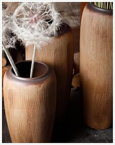 Vase de sol en céramique à grain de bois rustique, finition mate, fait main, grand vase à fleurs pour table, pour la décoration de la maison et des hôtels - Product Image 6