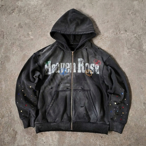 Sudadera con capucha extragrande con cremallera y pedrería, estilo vintage, lavado ácido, streetwear, algodón grueso, grunge, Y2K, OEM - Product Image 2