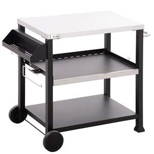 Carrello per Barbecue da Esterno in Acciaio Inox Nero a 3 Ripiani con Ruote, Maniglia Laterale e Forno per Pizza - Griglie da Campeggio - Product Image 1
