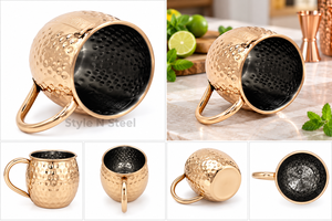 Taza de cobre de acero inoxidable con asas de oro, taza de cobre, productos más vendidos, taza de mula de Moscú con chapado en oro - Product Image 4