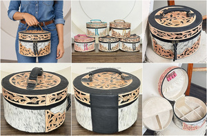 Western Cowhide Jewelry <b>Box</b> Set Floral Design 2026 Hand Tooled Leather Makeup Organizer Travel Vanity Case <b>Gift</b> Storage <b>Box</b> Set - Product Image 3