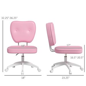 Sedia Direzionale in Pelle PU Rosa, Sedia da Toeletta con Altezza Regolabile, Design Senza Braccioli, Ruote Girevoli, Stile Tradizionale con Supporto Lombare - Product Image 3