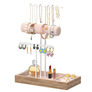 Wood Jewelry Organizer Stand with <b>Tray</b> for Necklaces Earrings Rings and <b>Perfume</b> Storage Display Rack - Product Image 4