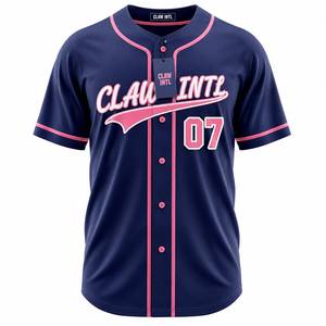 Claw Intl Navy <b>Baseball</b> Jersey Pink Trim Button Up Short Sleeve Sports Top Button up unisex <b>baseball</b> - Product Image 1