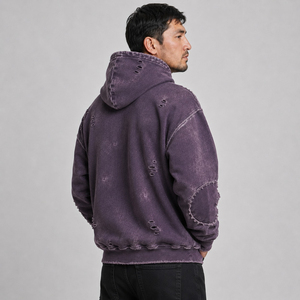 Wholesale men distressed <b>hoodie</b> with durable fabric <b>trendy</b> design comfortable fit and stylish distressed details for daily wear - Product Image 2