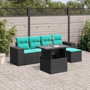 Set di divani da giardino in polyrattan nero da 6 pezzi con cuscini, mobili da giardino - Product Image 1