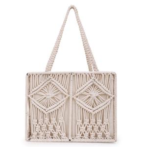 Handmade Macramé Tote <b>Bag</b> with Diamond Knot Pattern - Product Image 3