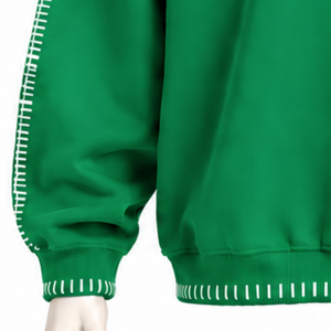 Mens Green Stitched Border Distressed Crewneck Sweatshirt Oversized <b>Long</b> <b>Sleeve</b> Pullover Casual Streetwear Fashion <b>Training</b> <b>Top</b> - Product Image 6